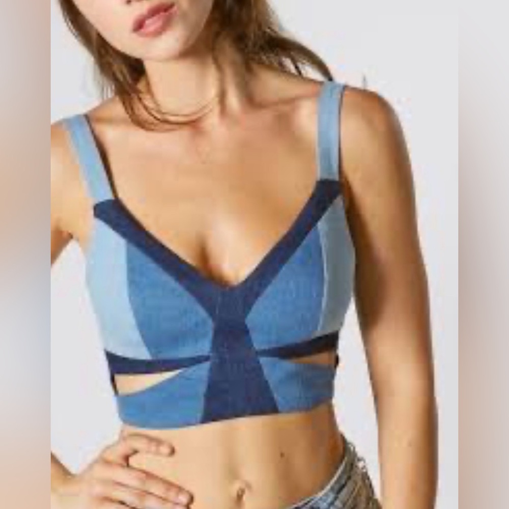 Signature8 Blue Cutout Denim Style Crop Top Bralette Festival Top | NWT Size M